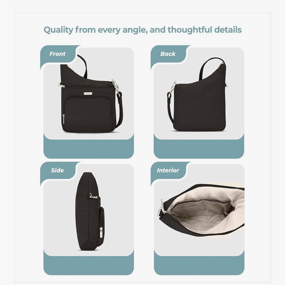 Travelon Anti-Theft Essentials North/South Asymmetric Crossbody Purse Black - Picture 4 of 13